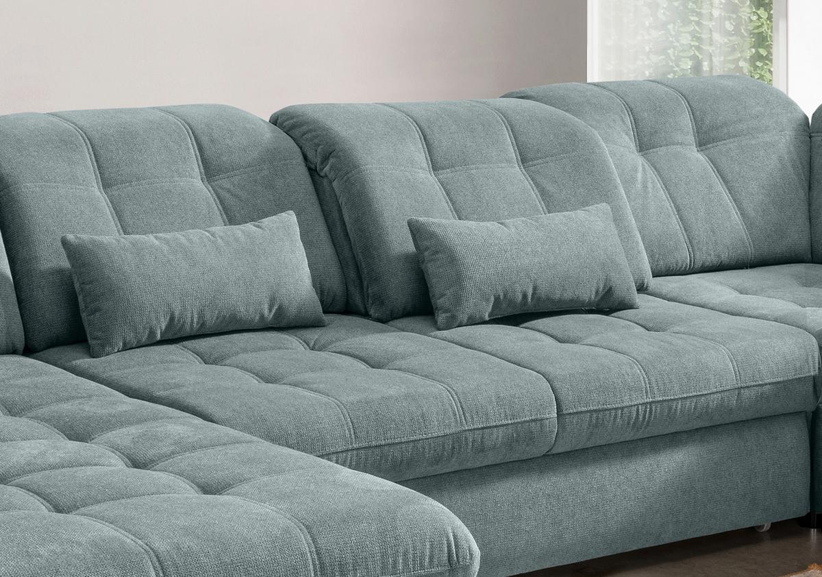 Wohnlandschaft Rigatti Blau Chenille mit Bettkasten - Blau/Schwarz, MODERN, Textil/Metall (184/387/252cm) - Livetastic