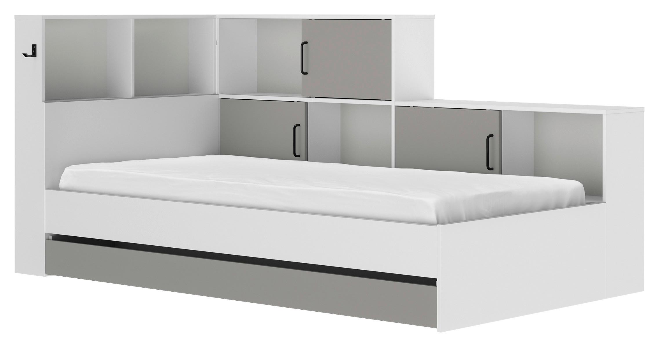 Postelja S Predaalom Erwan, Bela, Siva, 90x200cm - siva/bela, Moderno, leseni material (90/200cm) - MID.YOU