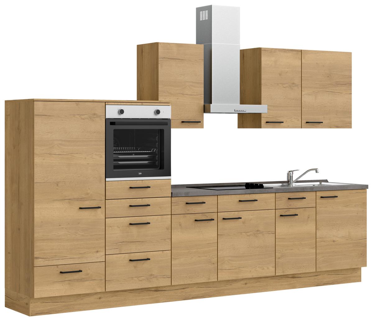 Küchenblock Structura Low m. Geräten Eiche - Schieferfarben/Eichefarben, MODERN, Holzwerkstoff/Metall (330cm) - Nobilia