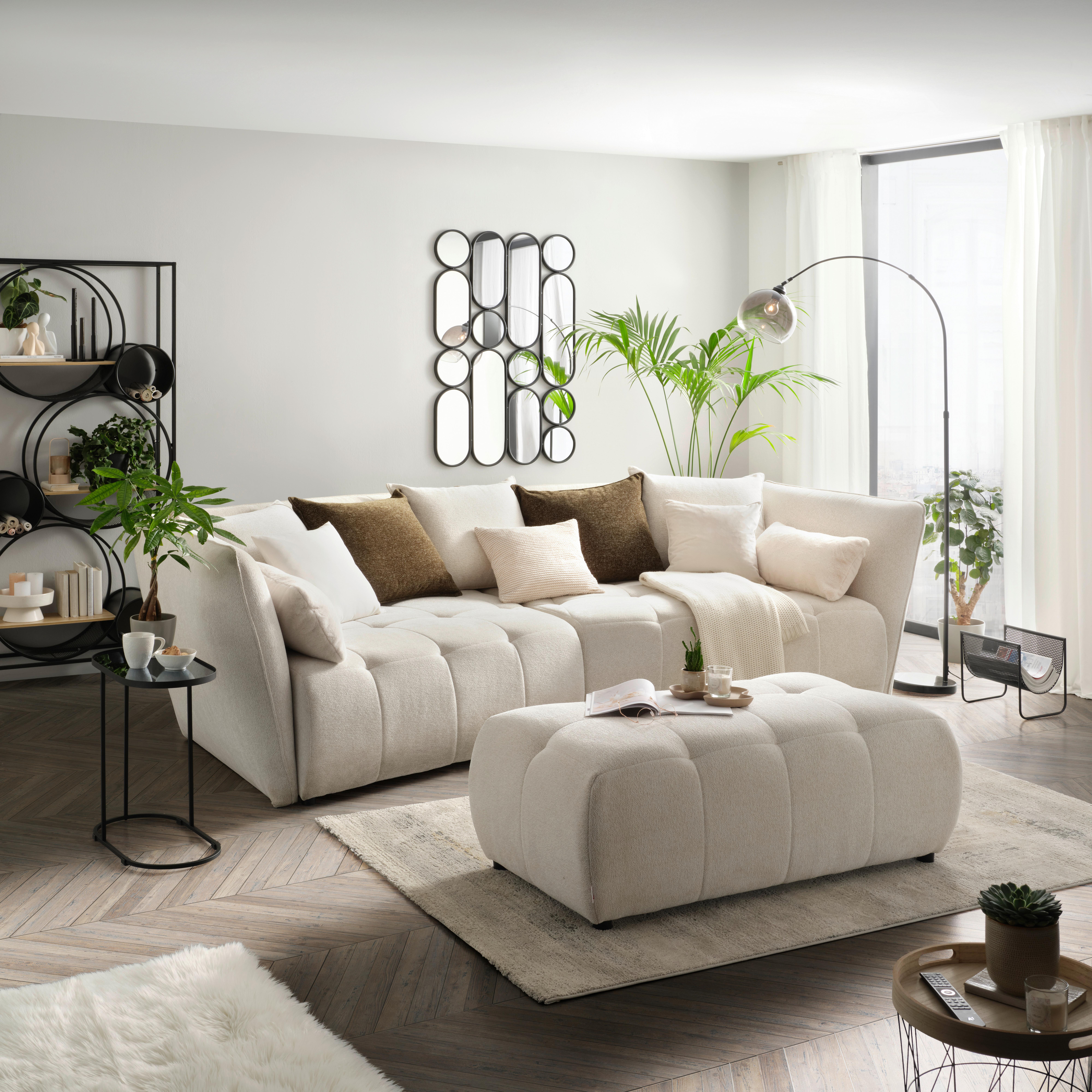 Bigsofa in Creme - Dunkelgrün/Creme, Modern, Textil (294/93/152cm) - Premium Living