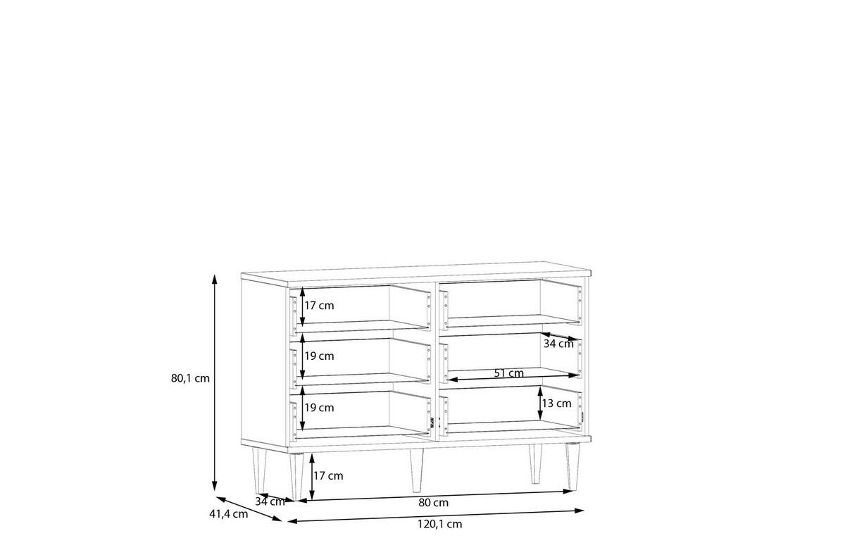 Comodă CALASETTA - bej/culoare lemn stejar, Romantik / Landhaus, material pe bază de lemn (120,1/80,1/41,4cm) - Premium Living