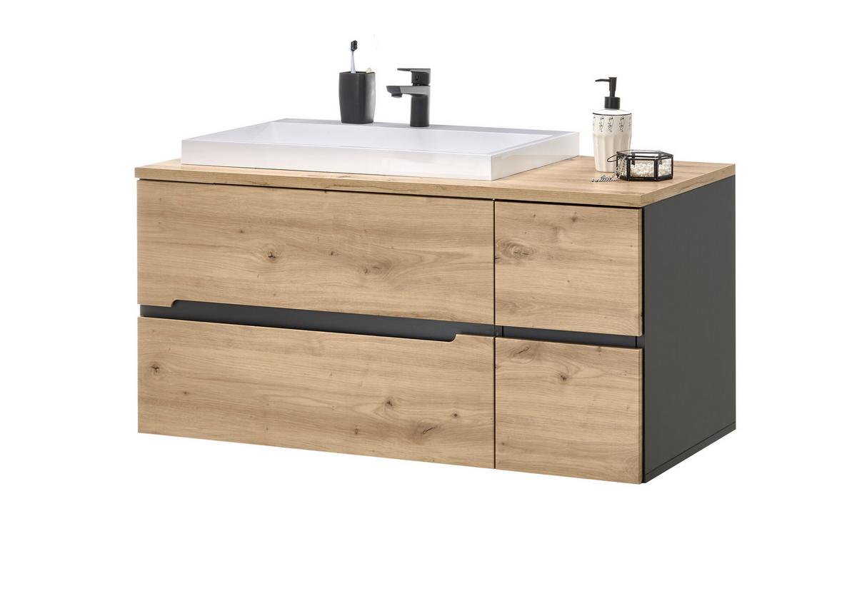 Waschbeckenunterschrank Memphis Grau/Eiche Artisan - Eiche Artisan/Weiß, MODERN, Holzwerkstoff/Stein (110/54/53cm) - Mömax