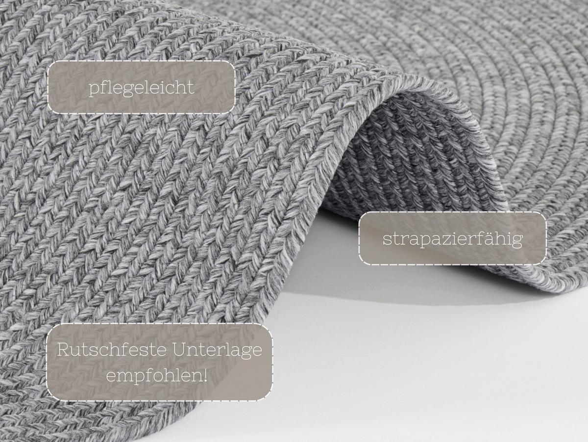 Outdoorteppich Trenzado Hellgrau Ø ca. 200cm - Hellgrau, Basics, Kunststoff (200cm)