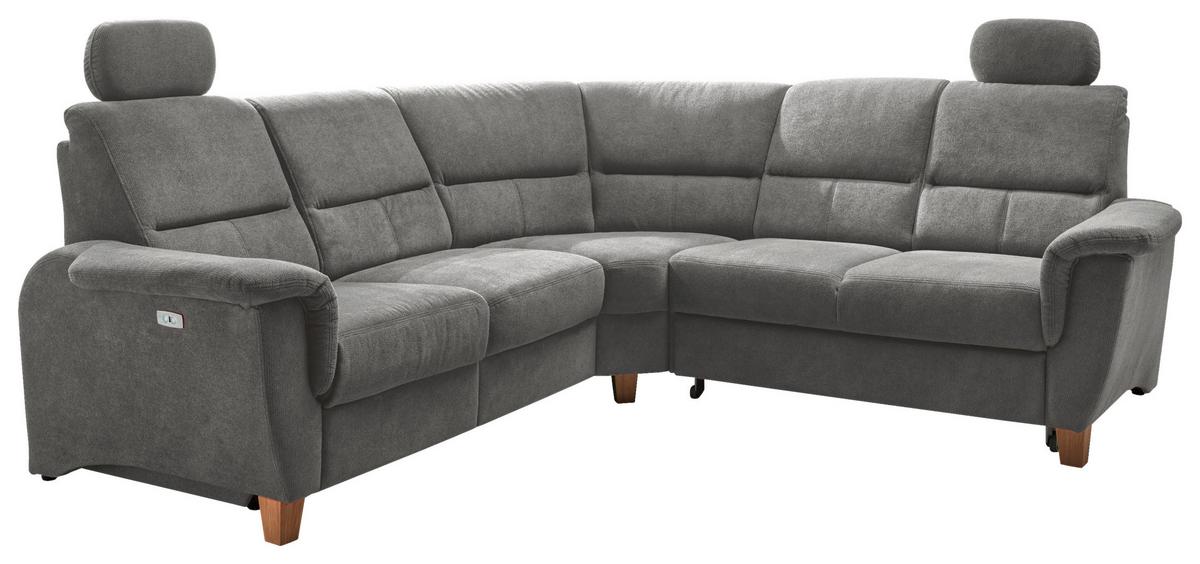 Ecksofa Parole Dunkelgrau Struktur + USB-Anschluss - Wildeiche/Dunkelgrau, KONVENTIONELL, Holz/Textil (241/238cm) - Livetastic