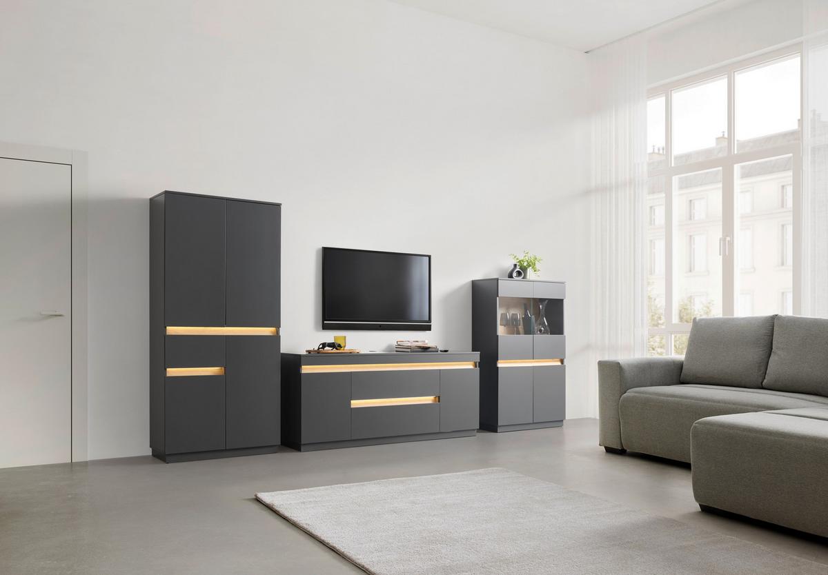 Highboard Samu Anthrazit/Eichefarben - Eichefarben/Anthrazit, MODERN, Glas/Holzwerkstoff (90,2/140/35cm) - Mömax