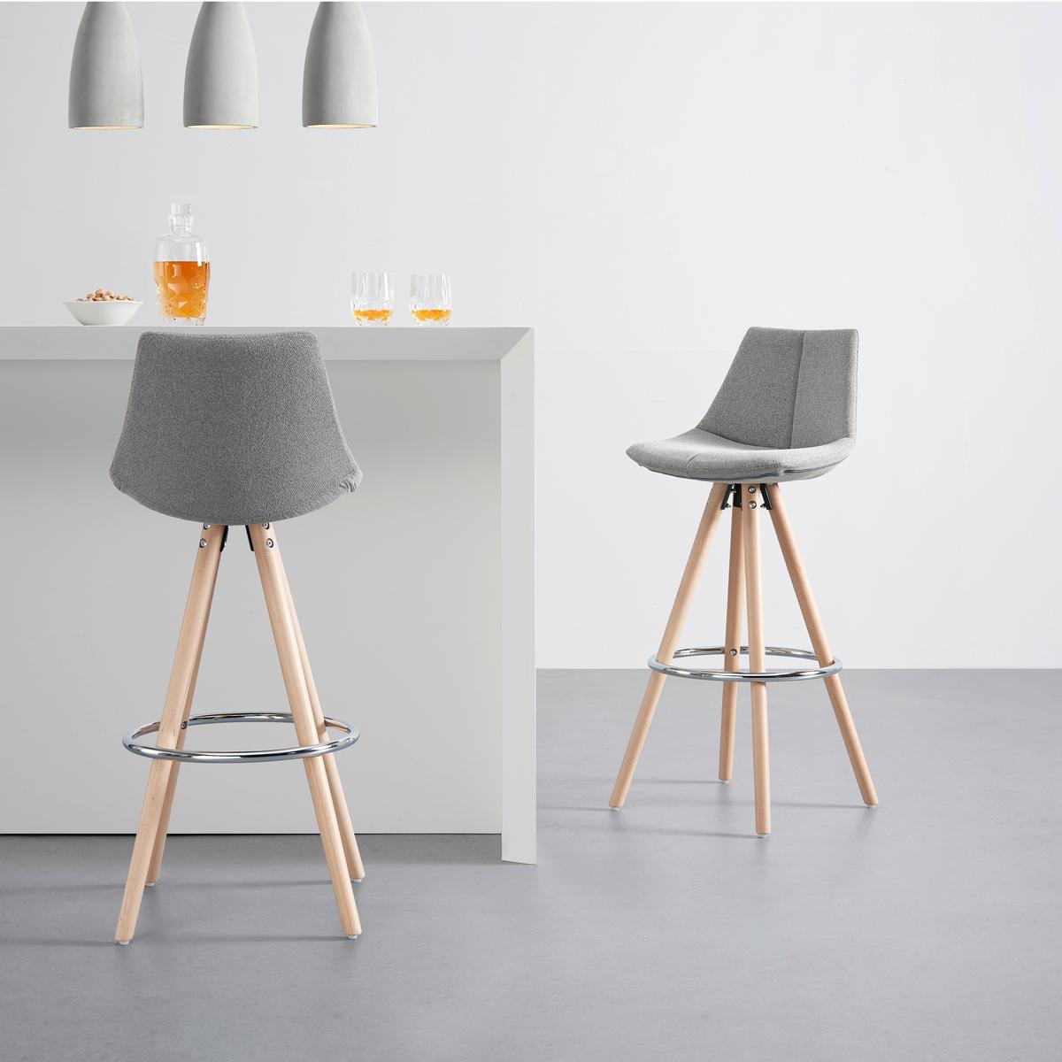 Barhocker Nelo Grau Webstoff Gepolstert - Chromfarben/Buchefarben, MODERN, Holz/Textil (42/100/33cm) - Bessagi Home