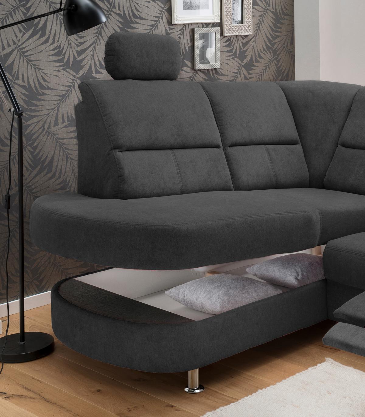 Wohnlandschaft Parole Schwarz Mikrofaser - Chromfarben/Schwarz, KONVENTIONELL, Textil/Metall (184/231cm) - Livetastic