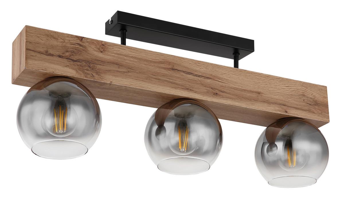 Deckenleuchte Moitas max. 40 Watt - Schwarz/Naturfarben, Natur, Glas/Holzwerkstoff (65/15/29,5cm) - Globo