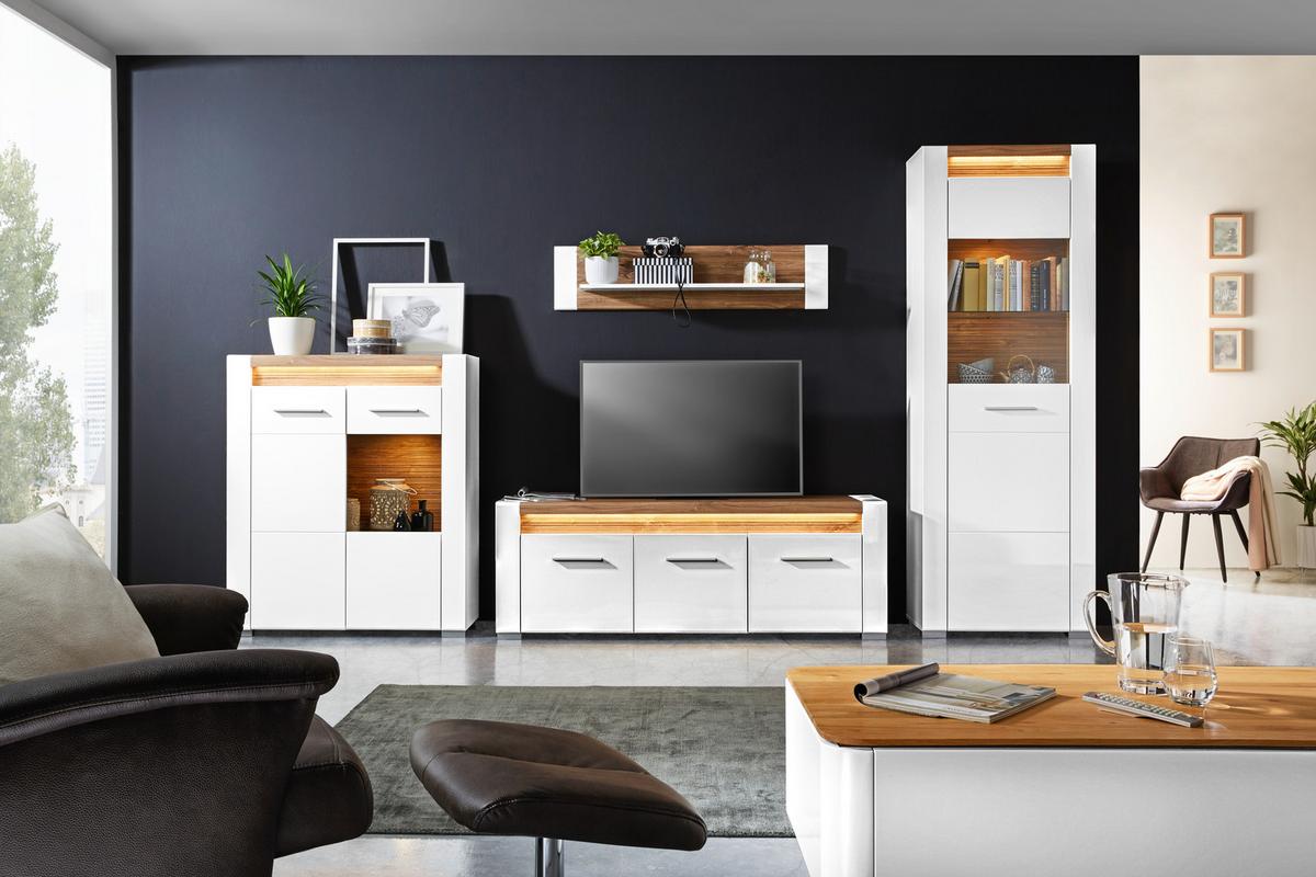 Poliţă de perete Leonardo - alb/culoare lemn stejar, Modern, material pe bază de lemn (120/28/24cm) - Modern Living