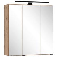 Spiegelschrank Chester mit LED 3-türig ca. 60x68 cm Eiche - Eiche Wotan/Schwarz, MODERN, Glas/Holzwerkstoff (60/67,5/20cm) - Held