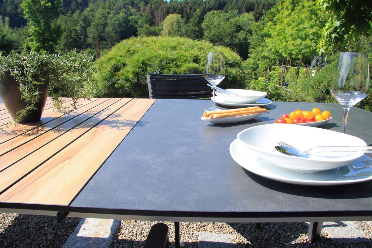 Gartenset 5-tlg. Metall/Glas/ Textil/Kunststof/Holzwerkstoff - Dunkelgrau/Anthrazit, Basics, Glas/Holzwerkstoff (180+60/100/74cm) - Acamp