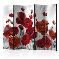 Paravan Poppies I, 5-Delni, Dvostranski - rdeča/svetlo siva, Basics, tekstil/les (225/172/3cm) - artgeist