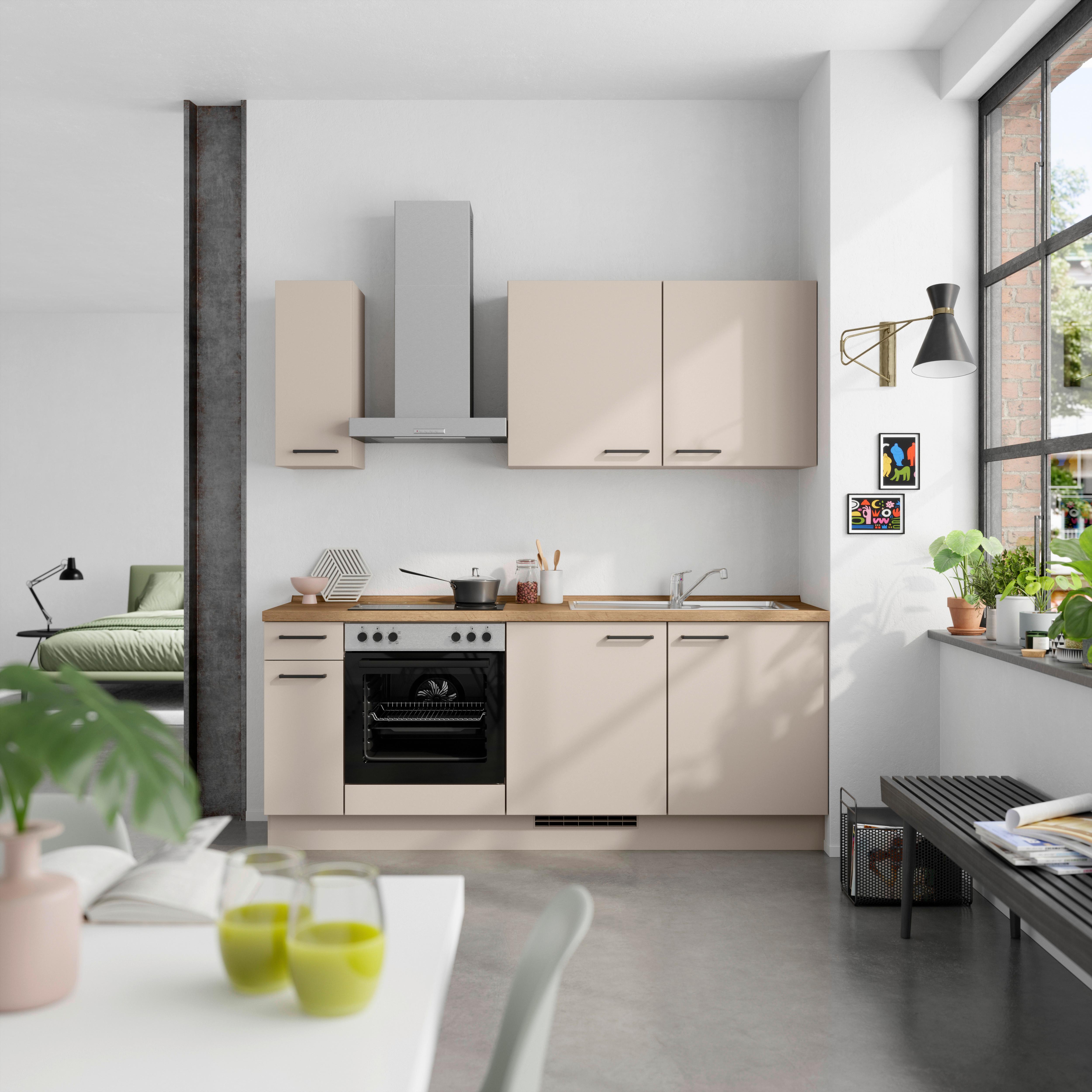 Küchenleerblock Easytouch Low o. Geräte Sandfarben - Sandfarben/Eichefarben, MODERN, Holzwerkstoff/Metall (210cm) - Nobilia