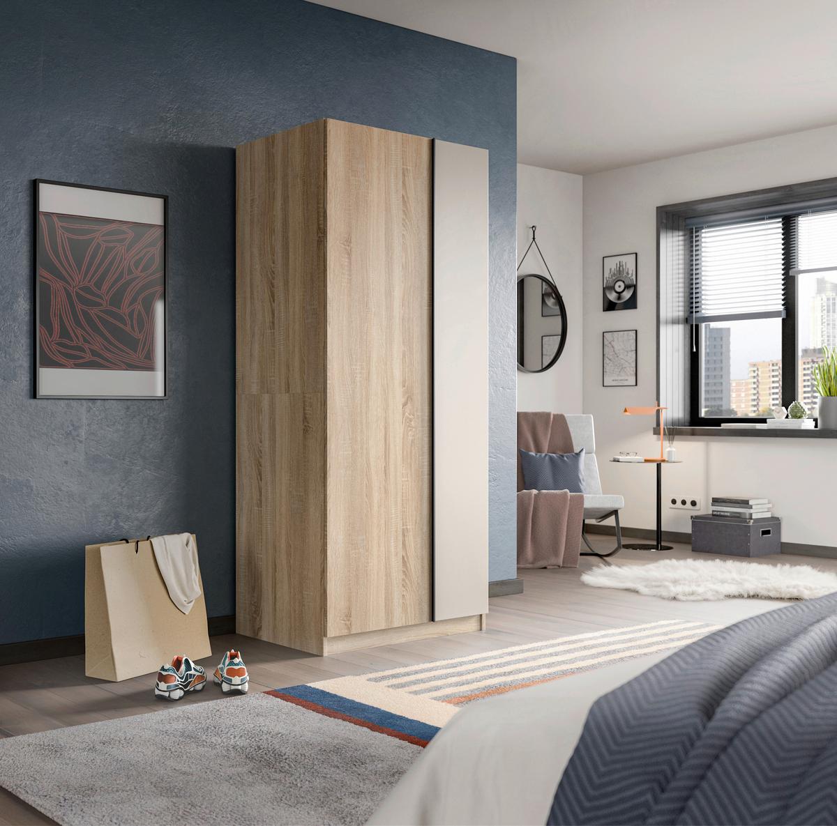 Drehtürenschrank OAKLAND ca.80x183x53cm Sonoma Eiche - Kaschmir/Schwarz, MODERN, Holzwerkstoff (80/183/53cm) - MID.YOU