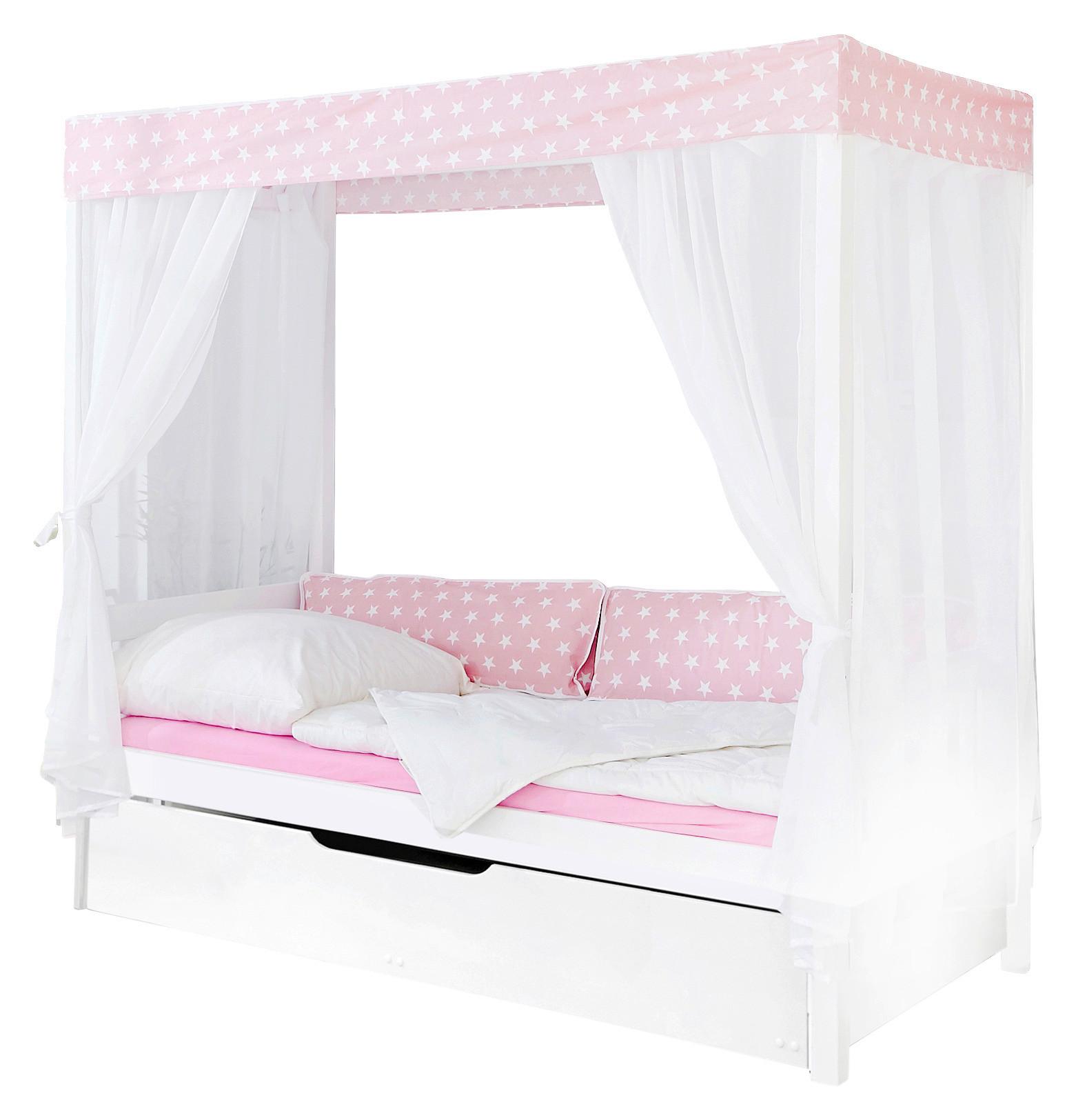 Postelja Z Baldahinom Lino, 90x200, Bela, Roza - roza/bela, Moderno, les (90/200cm) - MID.YOU