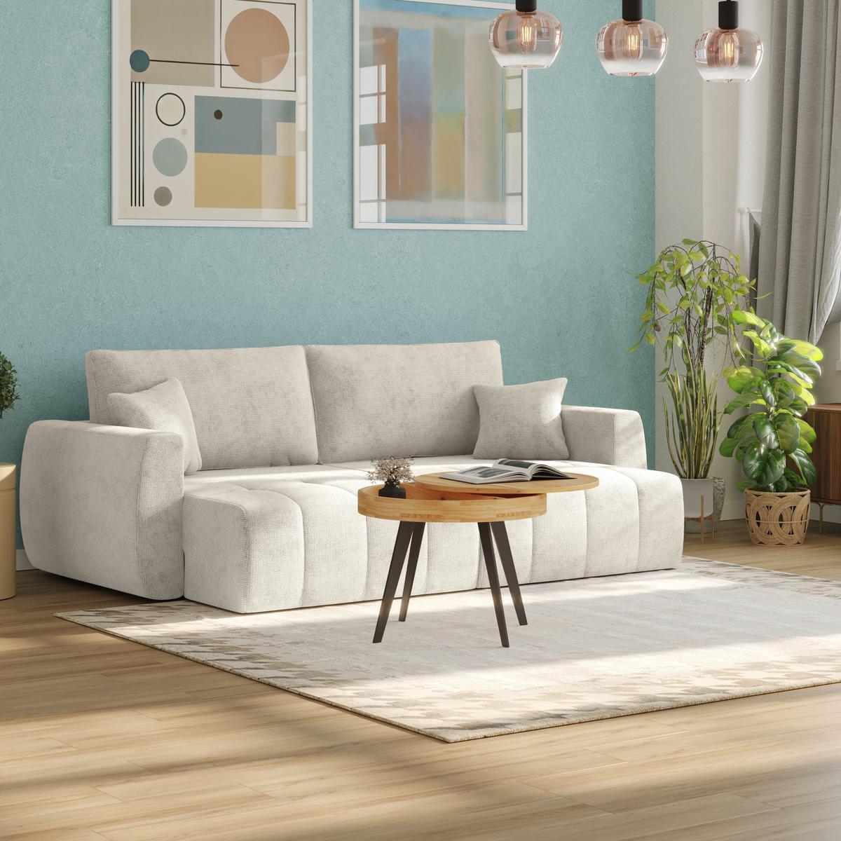 Canapea extensibila BALI - crem/gri, Modern, lemn/textil (245/74-90/104cm) - Luca Bessoni