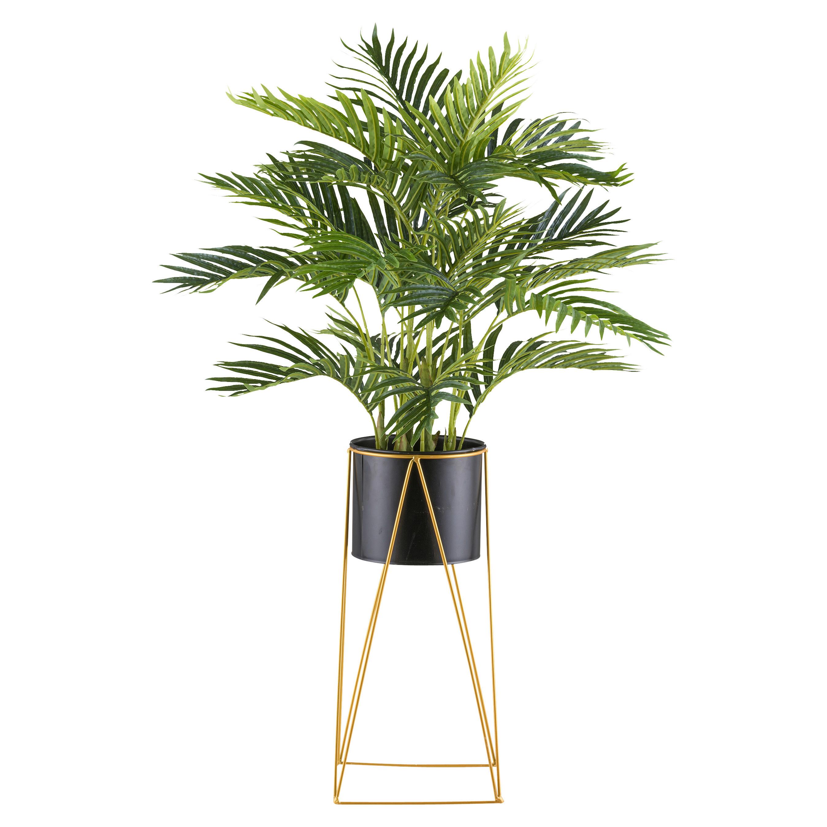 Kunstpflanze Palmen Schwarz/Goldfarben - Goldfarben/Schwarz, Design, Kunststoff/Metall (110cm)