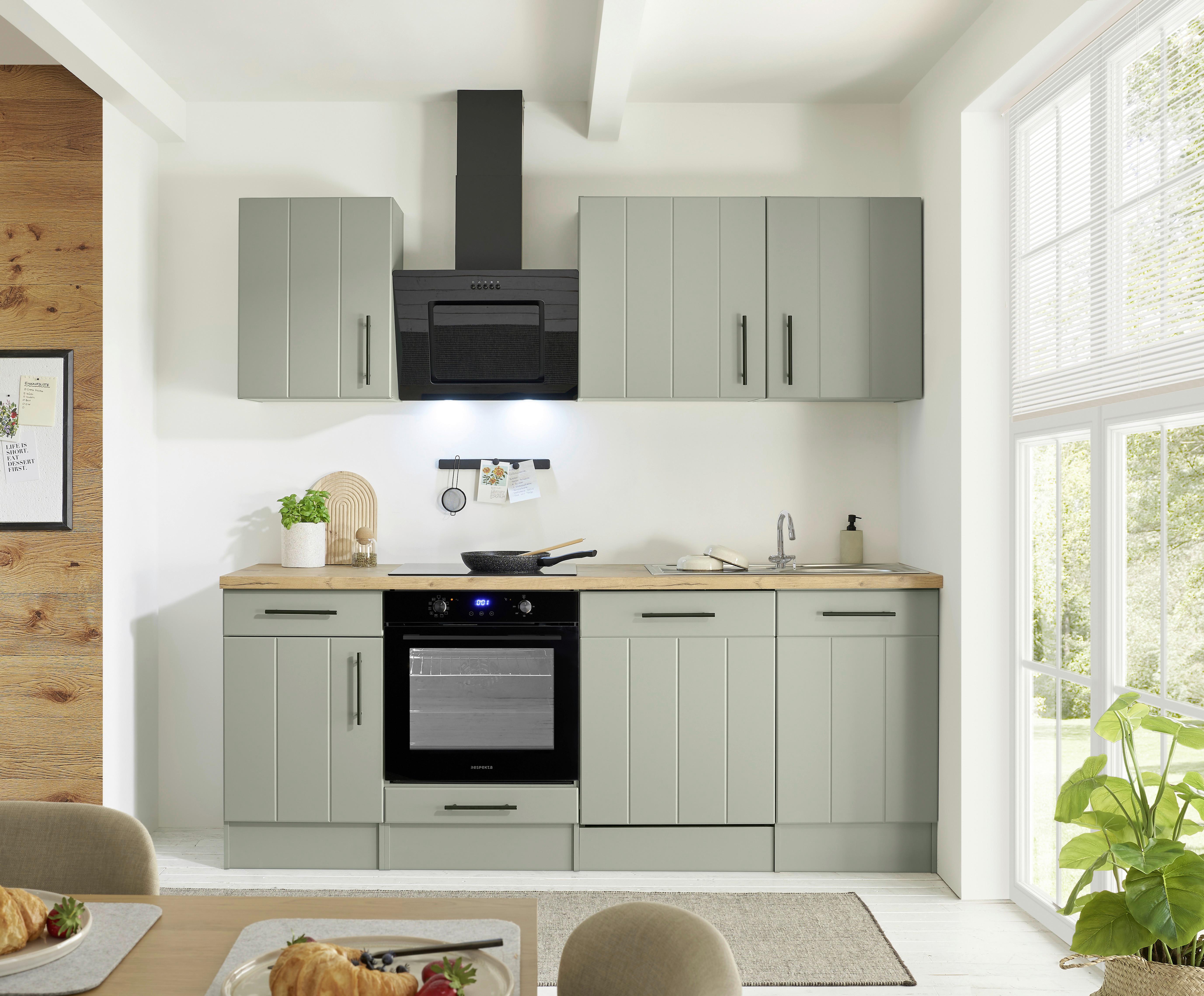 Küchenblock Anton m. Geräten Schilfgrün - Schilfgrün/Wildeiche, Trend, Holzwerkstoff/Metall (220cm) - Respekta