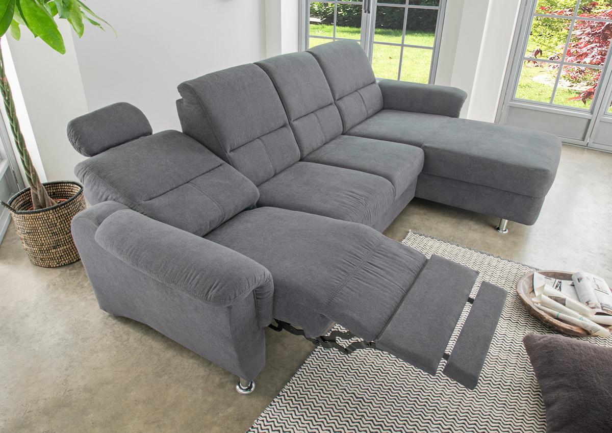 Wohnlandschaft Parole Anthrazit Mikrofaser - Chromfarben/Anthrazit, KONVENTIONELL, Textil/Metall (292/165cm) - Livetastic