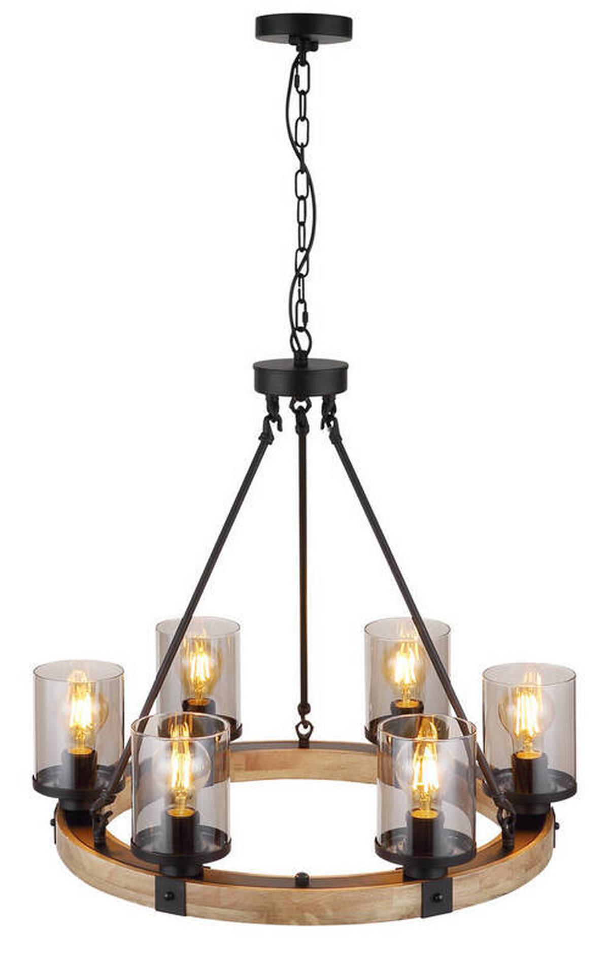 Függőlámpa 15555-6h - sötétbarna/fekete, Natur, műanyag/Üveg (59/98cm) - Globo