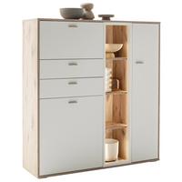 Highboard Santerno Weiß/Eichefarben - Weiss/Eichefarben, Konventionell, Holzwerkstoff/Metall (124/133/37cm) - Mömax