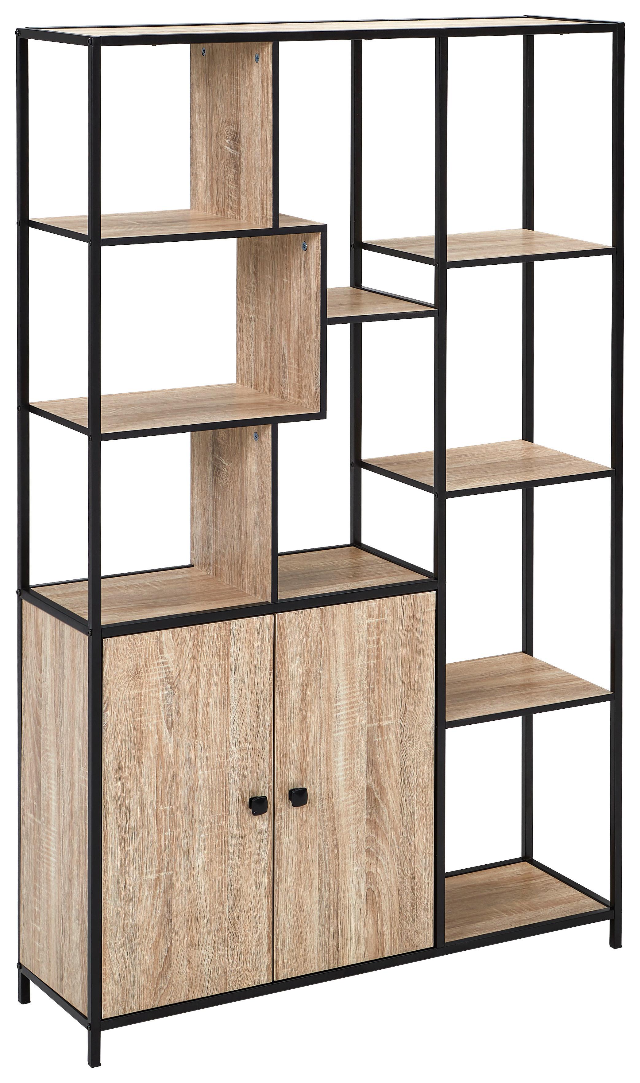 REGAŁ ALICANTE - naturalny/czarny, Modern, metal/drewno (100/160/30cm) - PBJ