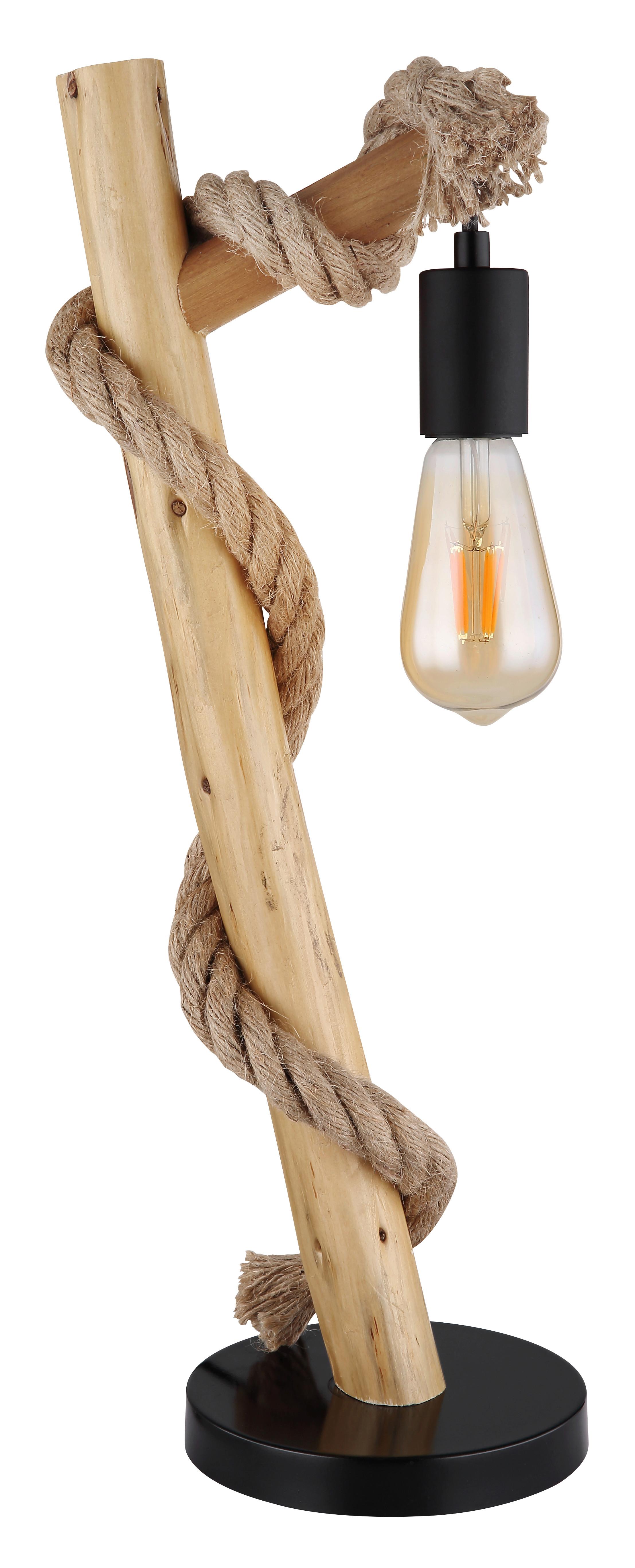 Tischleuchte Ulleu max. 60 Watt - Schwarz/Braun, Natur, Naturmaterialien/Holz (19/16,5/53,5cm) - Globo