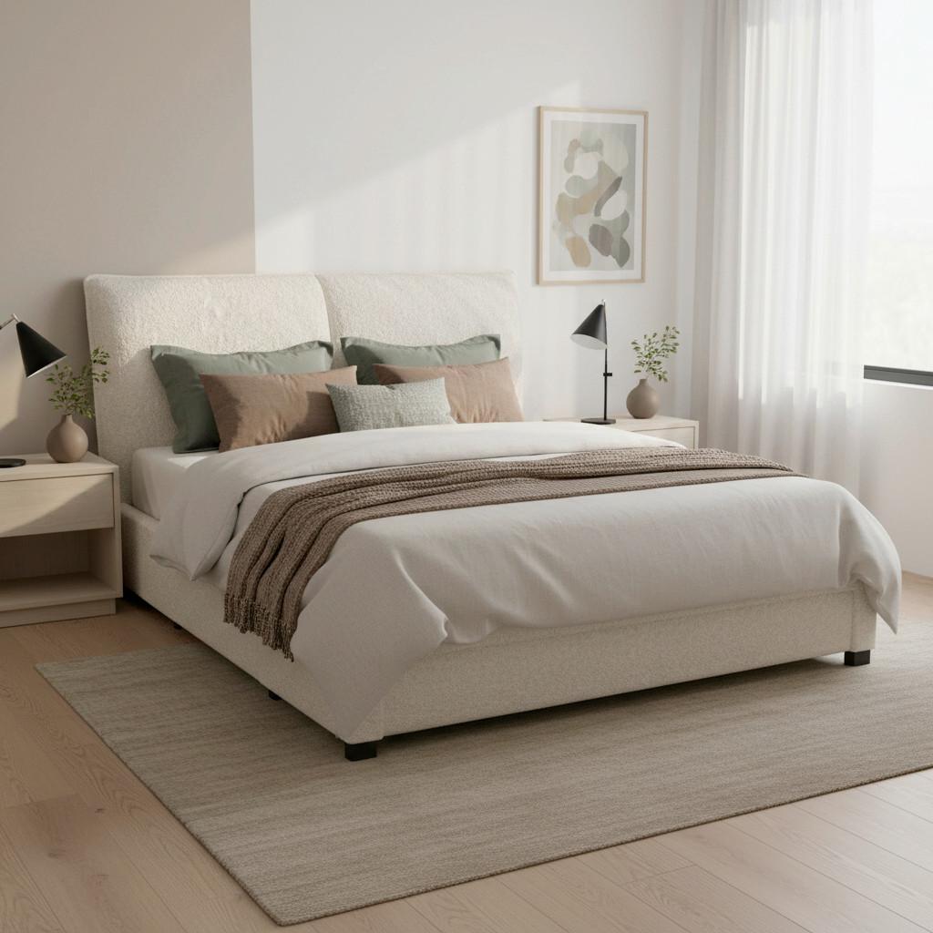 Oblazinjena Postelja Elli, 180x200, Krem - svetlo rjava/črna, Moderno, tekstil/leseni material (180/200cm) - Bessagi Home