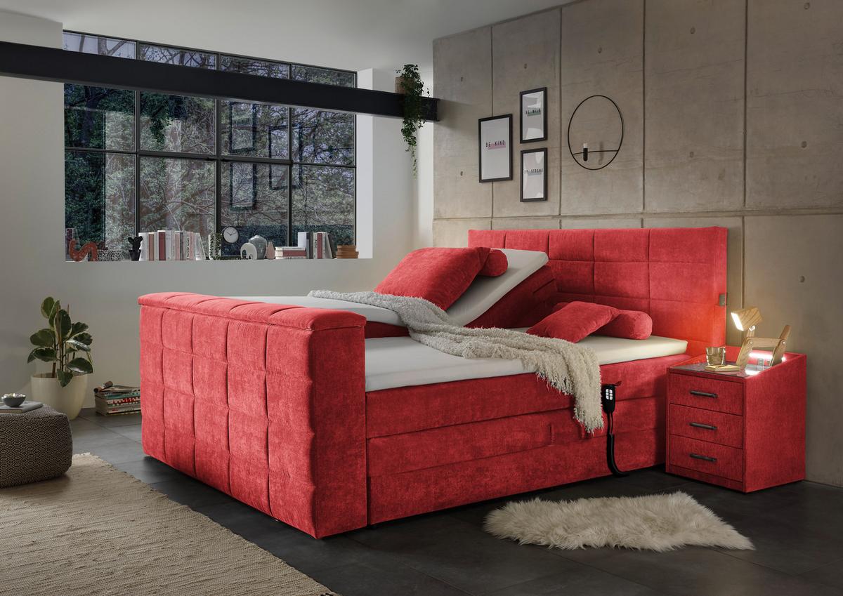 Boxspringbett Denver Rot ca. 180x200 cm mit Topper - Rot, KONVENTIONELL, Textil (180/200cm) - Carryhome
