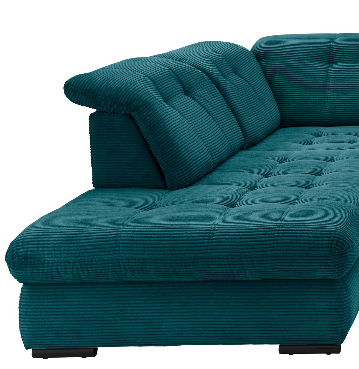 Wohnlandschaft Rigatti Petrol Cord mit Bettkasten - Petrol/Schwarz, MODERN, Textil/Metall (252/387/184cm) - Livetastic