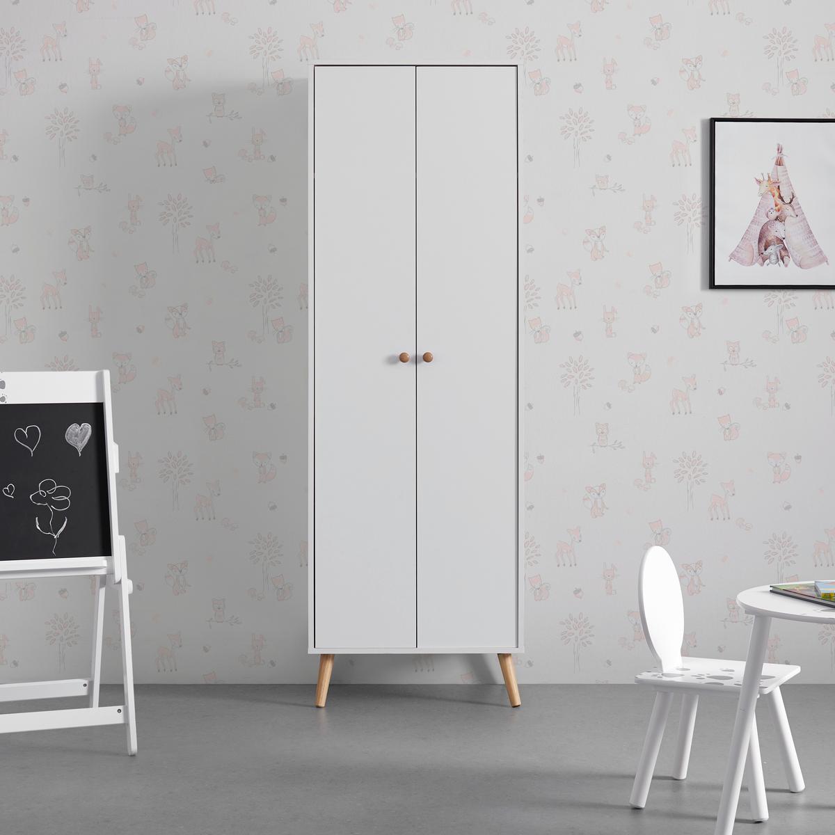DREHTÜRENSCHRANK in Weiss "Ludo" - Weiss/Naturfarben, Modern, Holz/Metall (60/180/40cm) - Bessagi Home