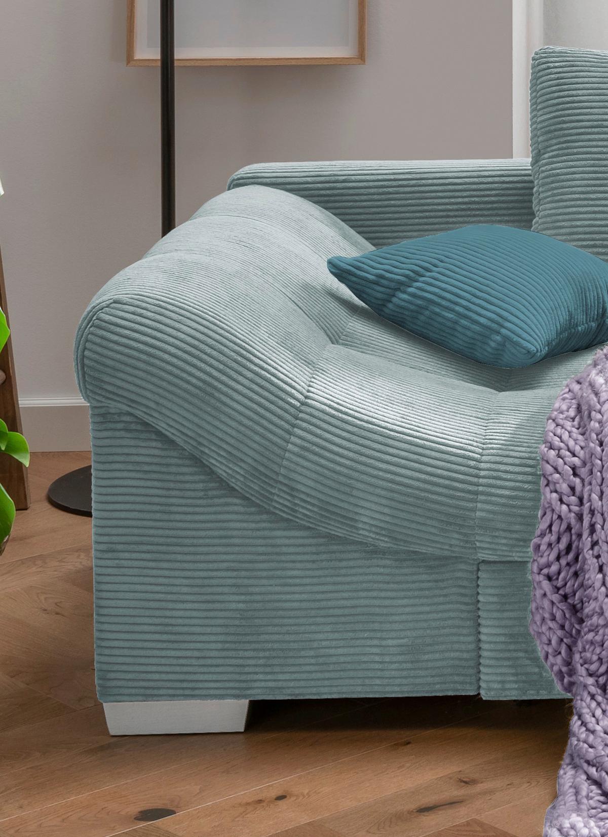 Wohnlandschaft Alvito Hellblau Cord - Silberfarben/Petrol, Design, Holz/Textil (298/202cm) - MID.YOU