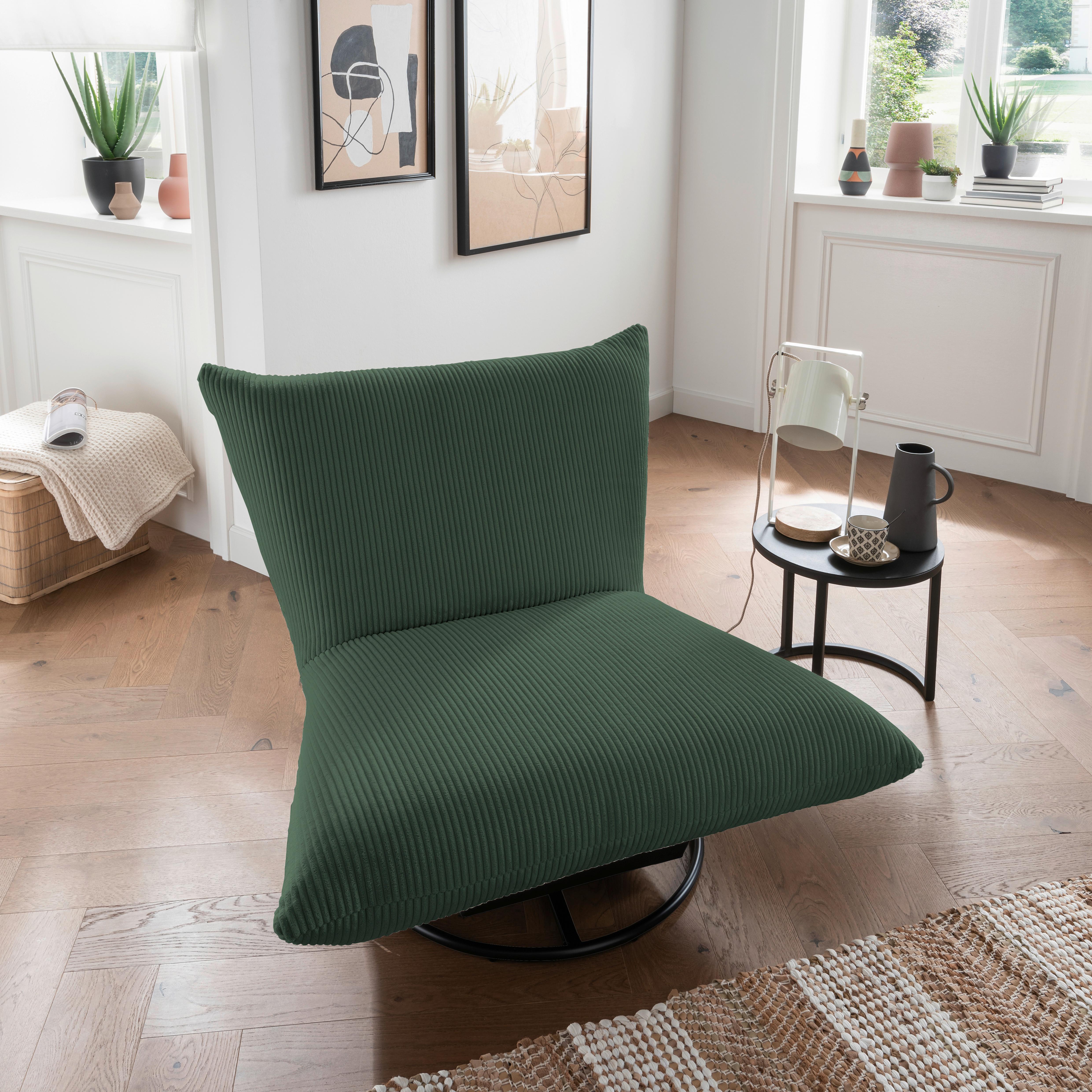 Relaxsessel Cremona Dunkelgrün - Dunkelgrün/Schwarz, Design, Textil/Metall (100/78/96cm) - Livetastic