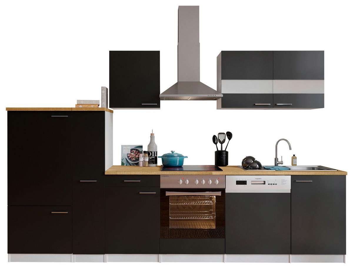 Küchenleerblock LBKB310WSG Schwarz/Weiß ca. 310 cm - Edelstahlfarben/Nussbaumfarben, Basics, Holzwerkstoff/Metall (310cm) - Respekta