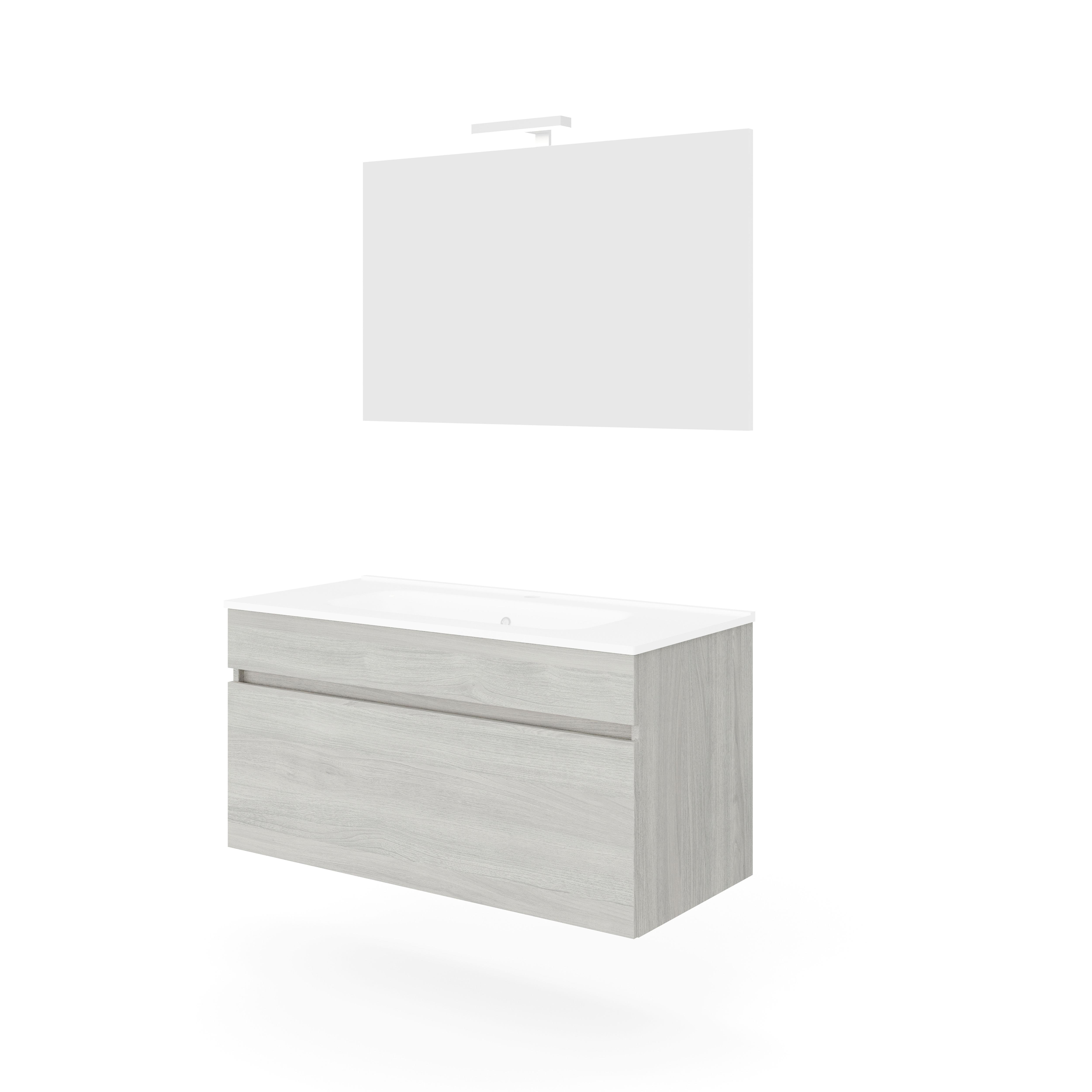 Mobilier de baie Bogota - alb/stejar gri, Basics, ceramică/material pe bază de lemn (101/113/46,5cm)