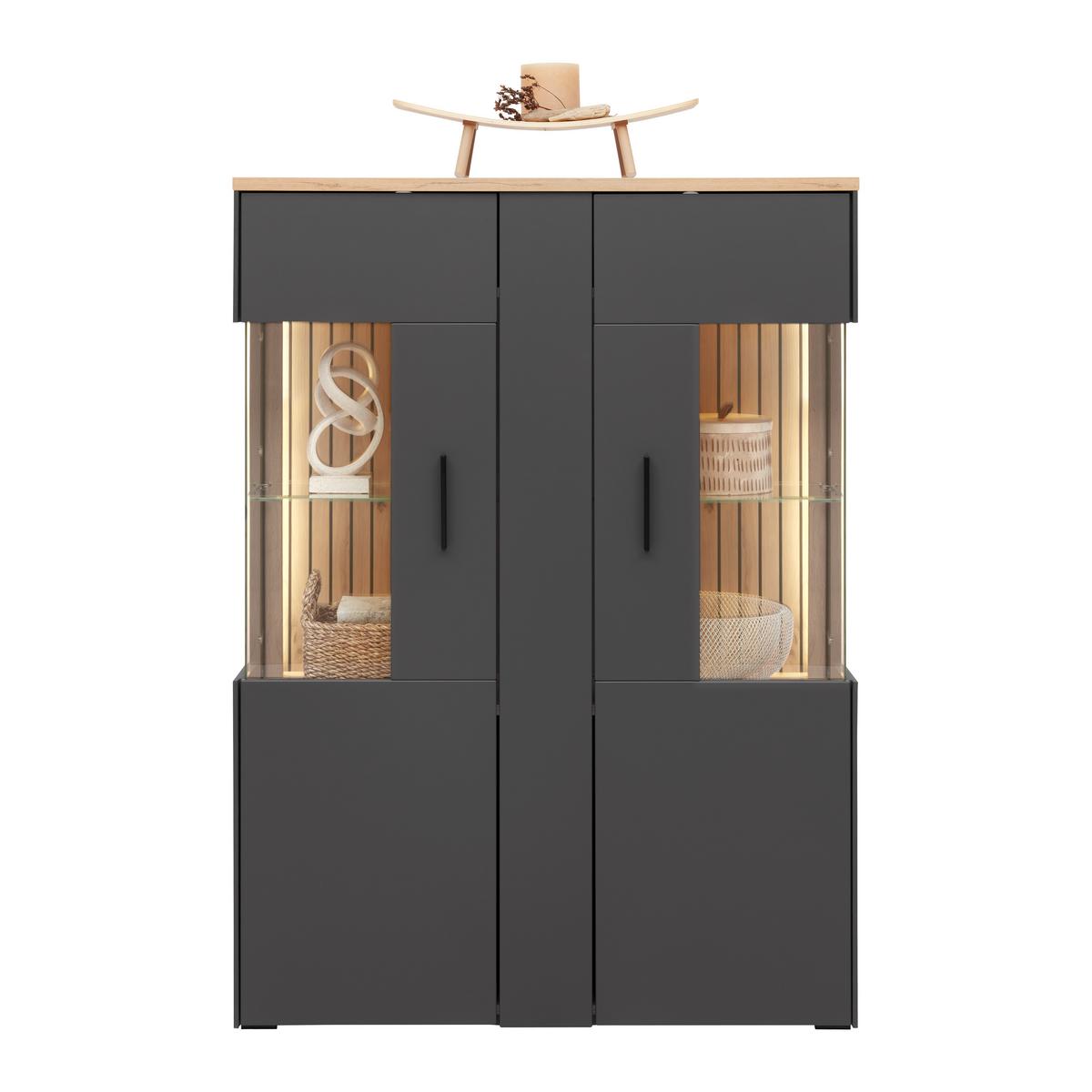 Highboard Alara Eiche/Anthrazit - Schwarz, MODERN, Glas/Holzwerkstoff (102/138/35cm) - Mömax