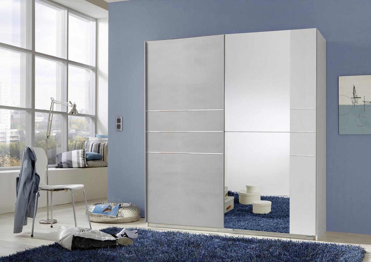 Schiebetürenschrank Stripe ca. 180x198 cm Grau/Weiß - Alufarben/Weiß, MODERN, Glas/Holzwerkstoff (180/198/64cm) - MID.YOU