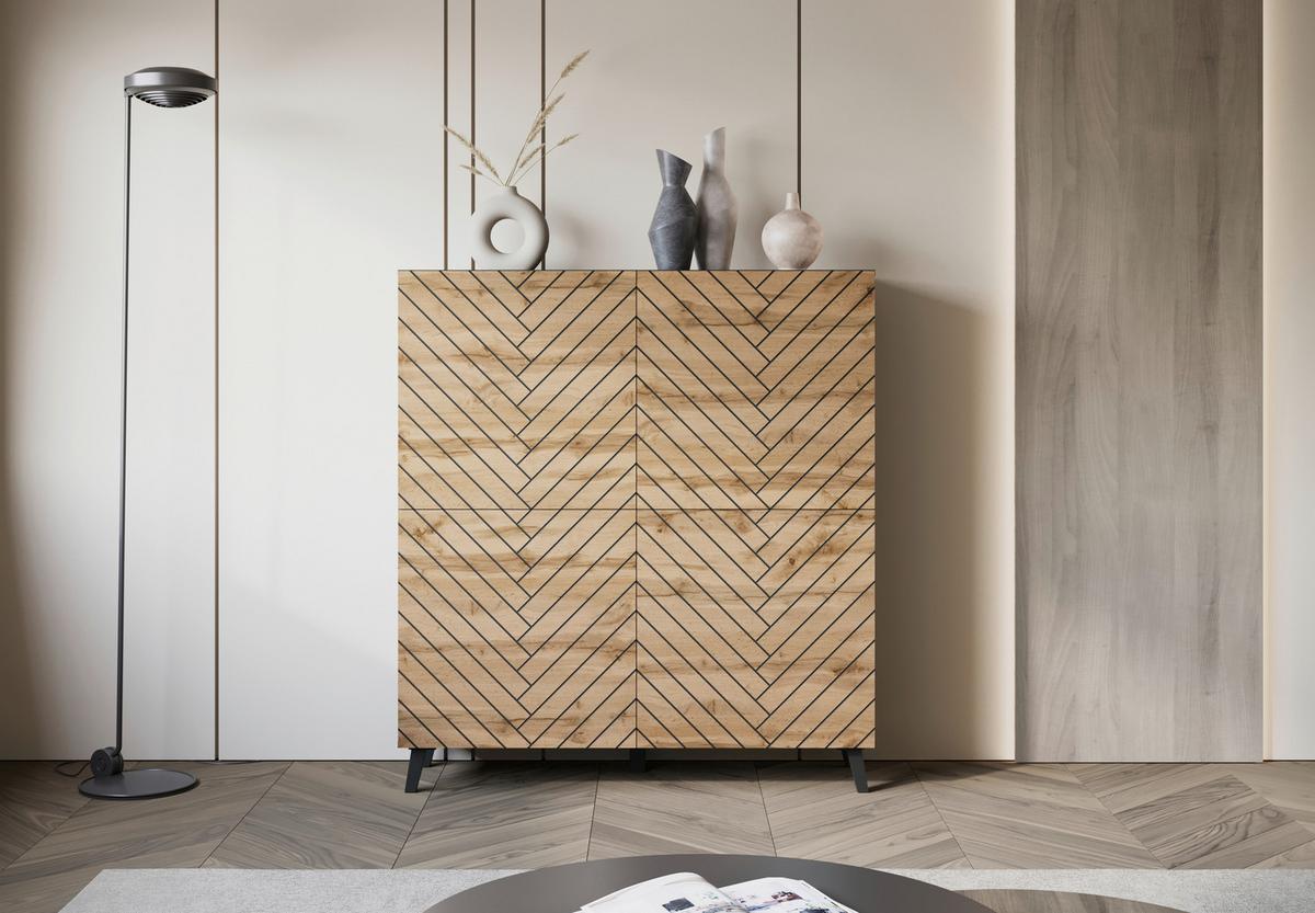 Visoka Komoda Phuket 120, Črna, Barva Hrasta - hrast wotan/črna, Trend, umetna masa/leseni material (120/130/39cm) - Livetastic