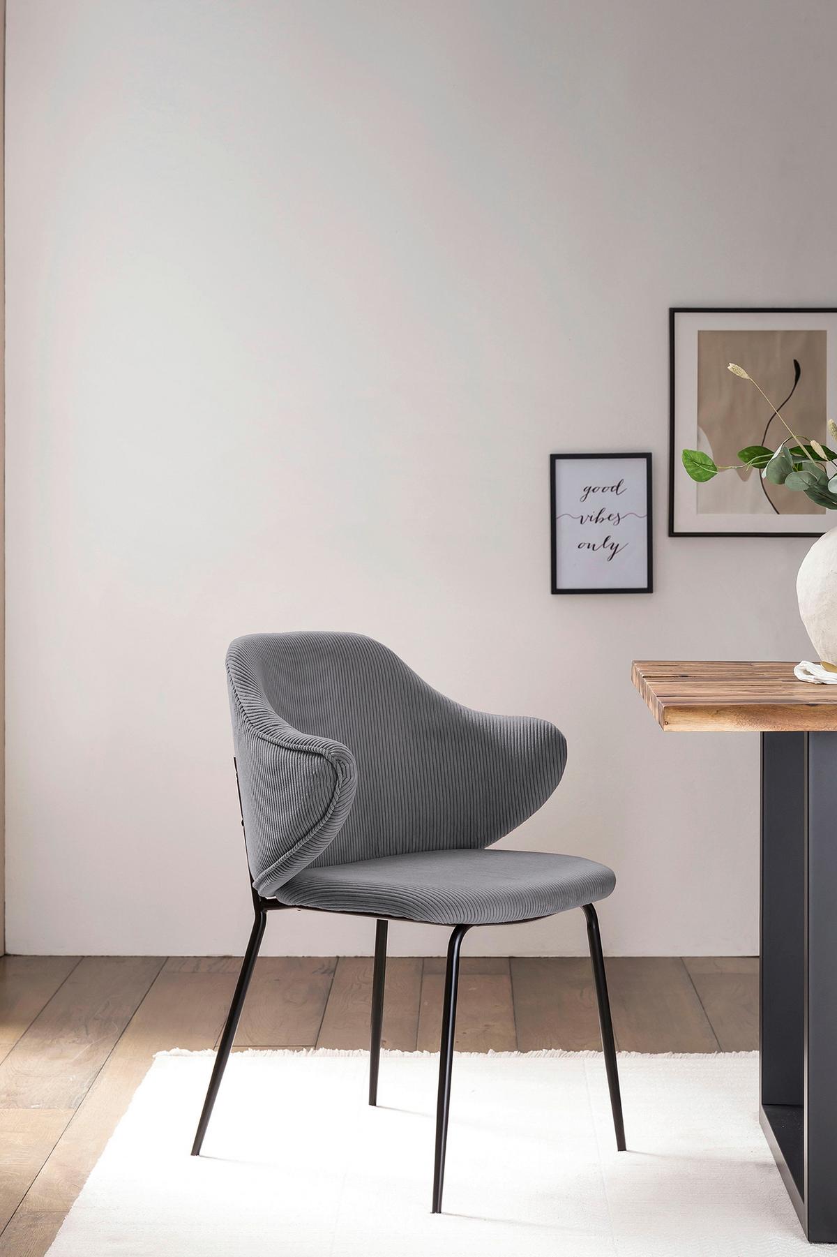 Set Naslanjačev Cord, Siva, 2-Delni - siva/črna, Moderno, kovina/tekstil (54/83/55cm) - Livetastic