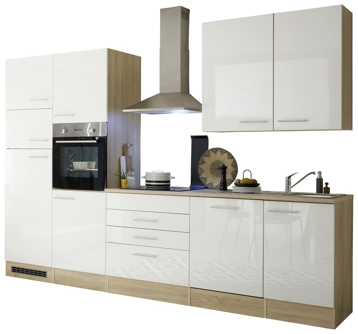 Moderen Kuhinjski Blok Brez Aparatov Laurel, Bela, Hrast - bela/hrast sonoma, Moderno, leseni material (310cm) - MID.YOU