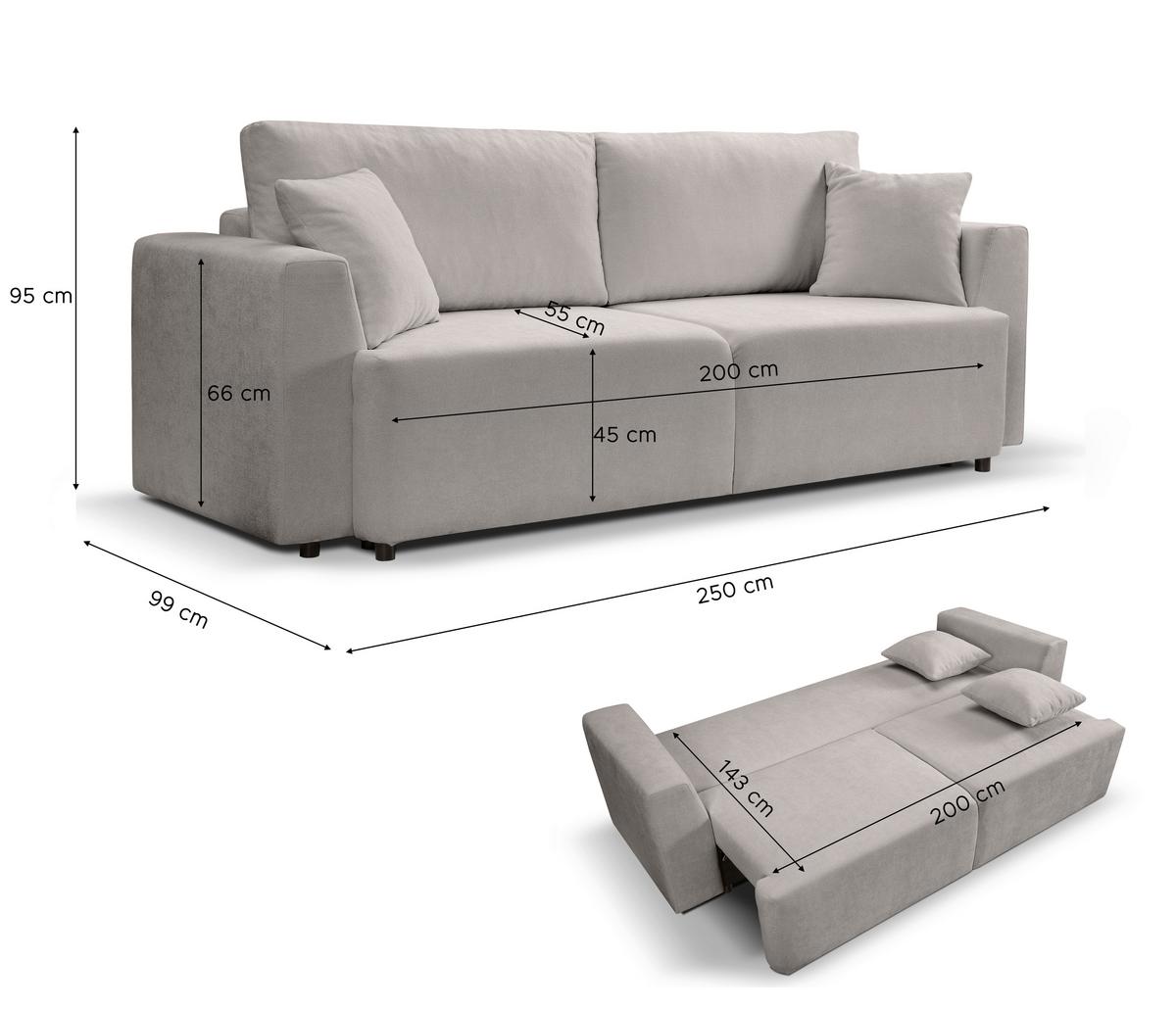 Schlafsofa Point Hellgrau - Hellgrau/Schwarz, Basics, Holz/Kunststoff (250/95/99cm) - MID.YOU