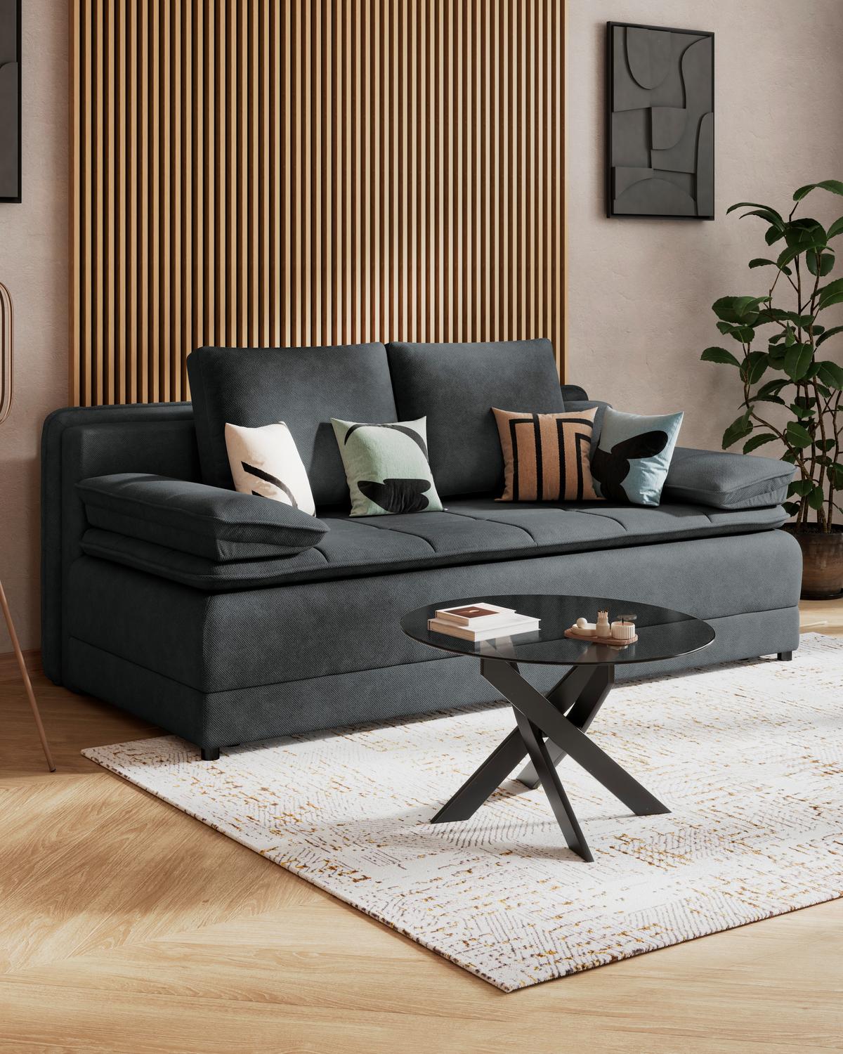Trosjed Na Razvlačenje Alice - boje grafita/crna, Moderno, tekstil/plastika (202/73-92/105cm) - Modern Living