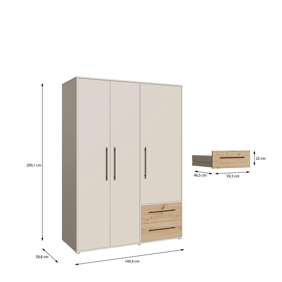 Ormar S Klasičnim Vratima Mokkaris - boje hrasta/boje pijeska, Konvencionalno, drvni materijal/plastika (144,4/200,1/58,8cm)