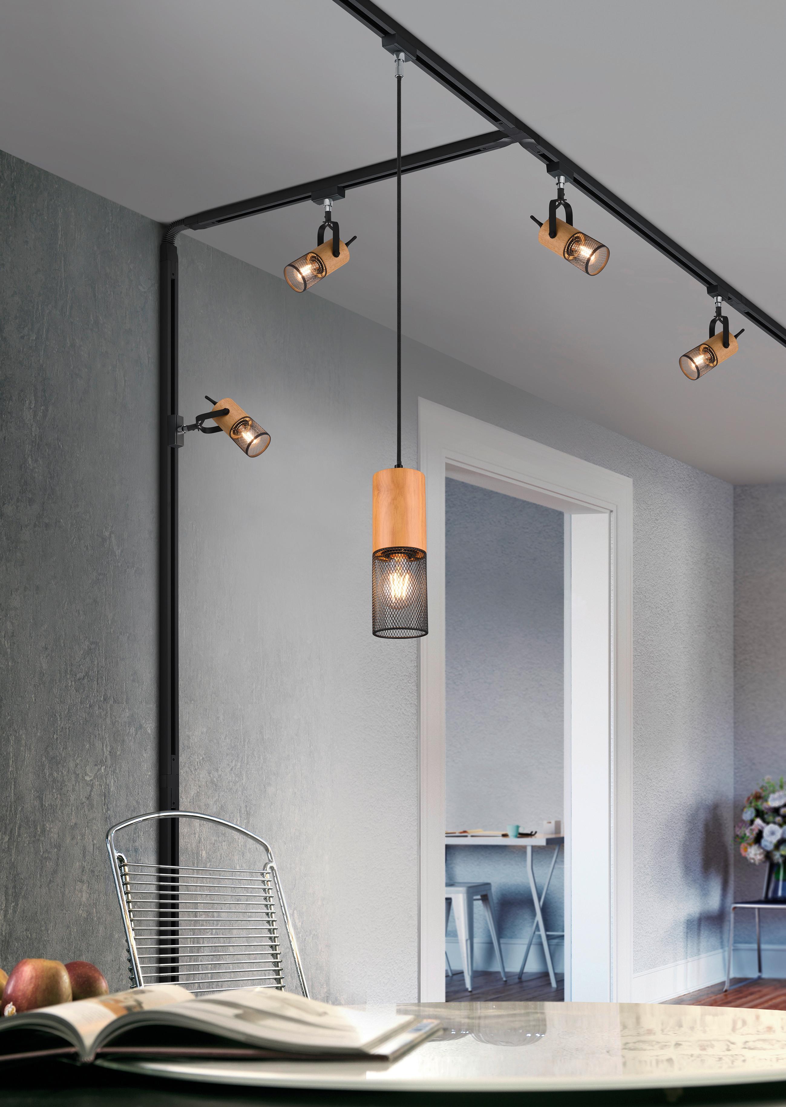 Schienensystem-Hängeleuchte Duoline-Tosh max. 25 Watt - Schwarz, Natur, Holz/Metall (8,0/180cm) - Trio Leuchten