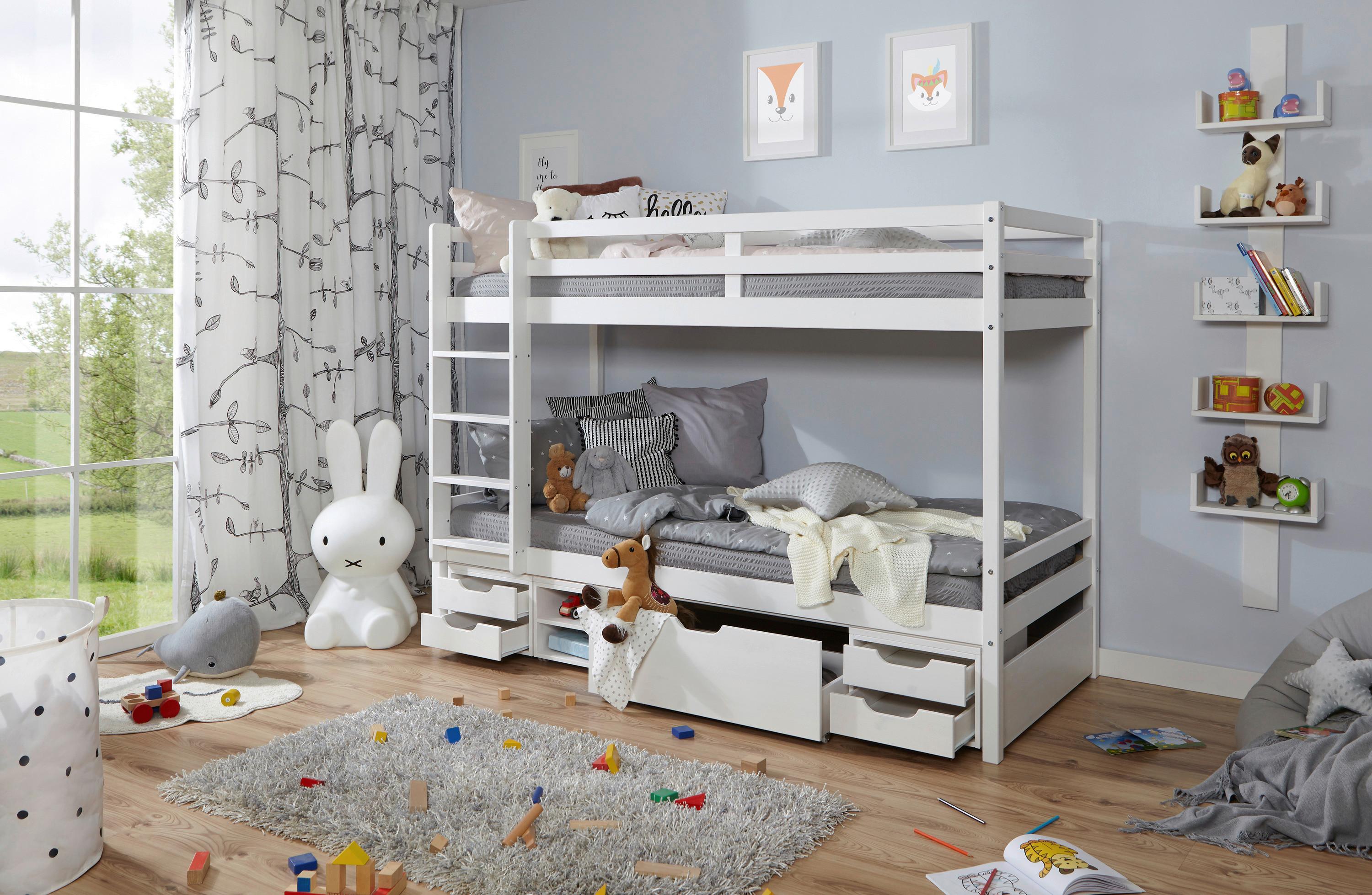 Etagenbett Finn mit 4 Schubkästen ca. 90x200 cm Weiß - Weiß, MODERN, Holz (90/200cm) - MID.YOU