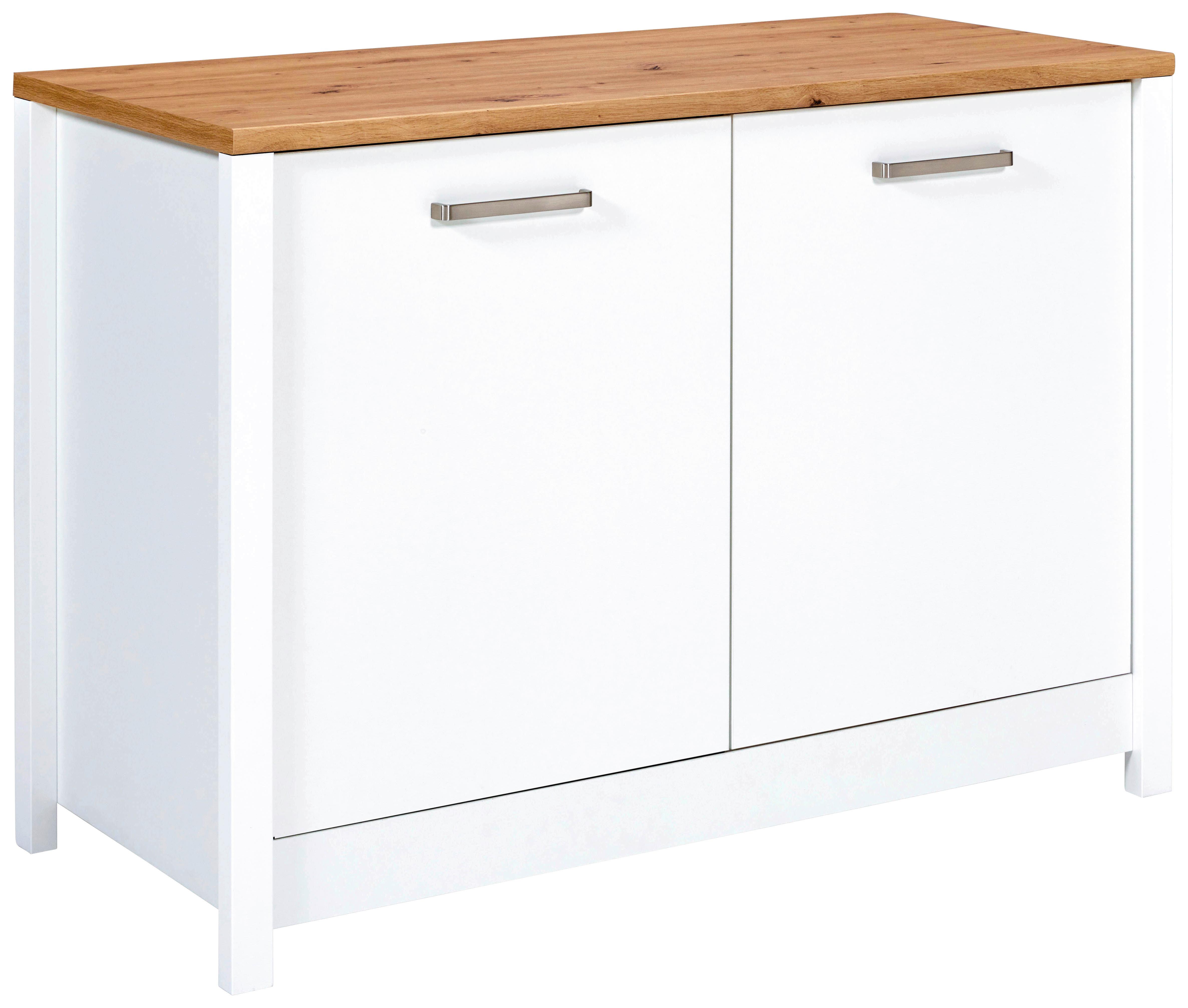 Spülenunterschrank Sicilia Weiß/Eiche Artisan - Silberfarben/Weiß, MODERN, Holzwerkstoff/Metall (130,3/92/60cm) - Mömax