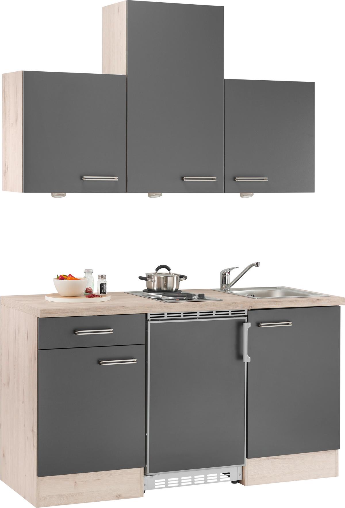 Küchenblock inkl. 2 E-Geräte Milano Anthrazit/Eiche - Eichefarben/Anthrazit, MODERN, Holzwerkstoff (150cm) - FlexWell