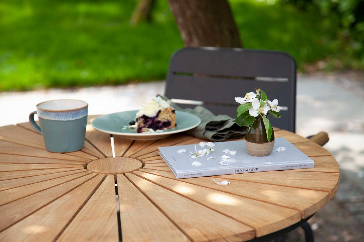 Gartentischgruppe Parc Anthrazit/Teak 3-tlg. - Anthrazit/Teakfarben, Natur, Holz/Metall (120/120/80cm) - Gardenson