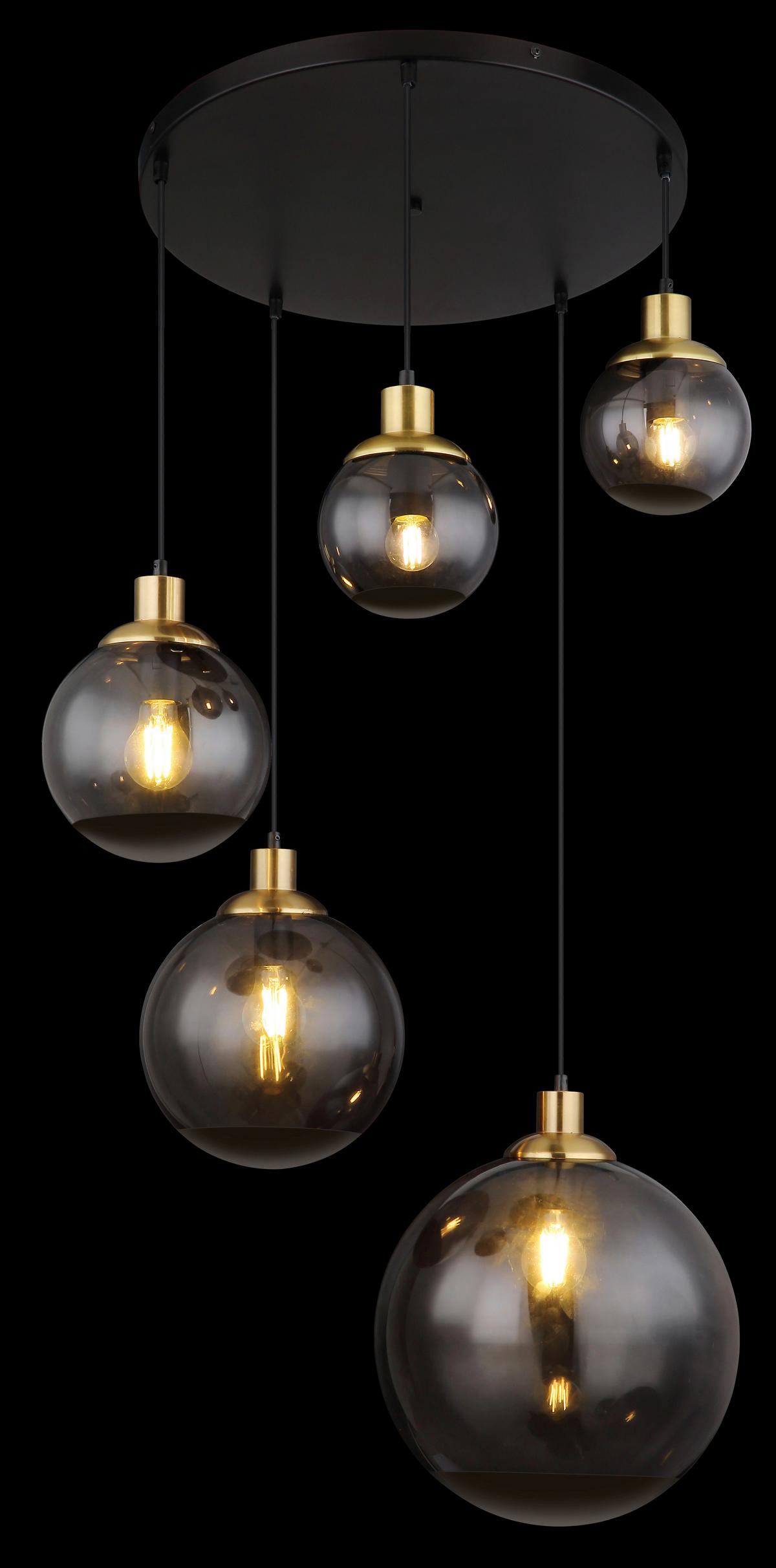 Hängeleuchte Potter Schwarz max. 40 Watt - Messingfarben/Schwarz, Design, Glas/Kunststoff (65/150cm) - Globo