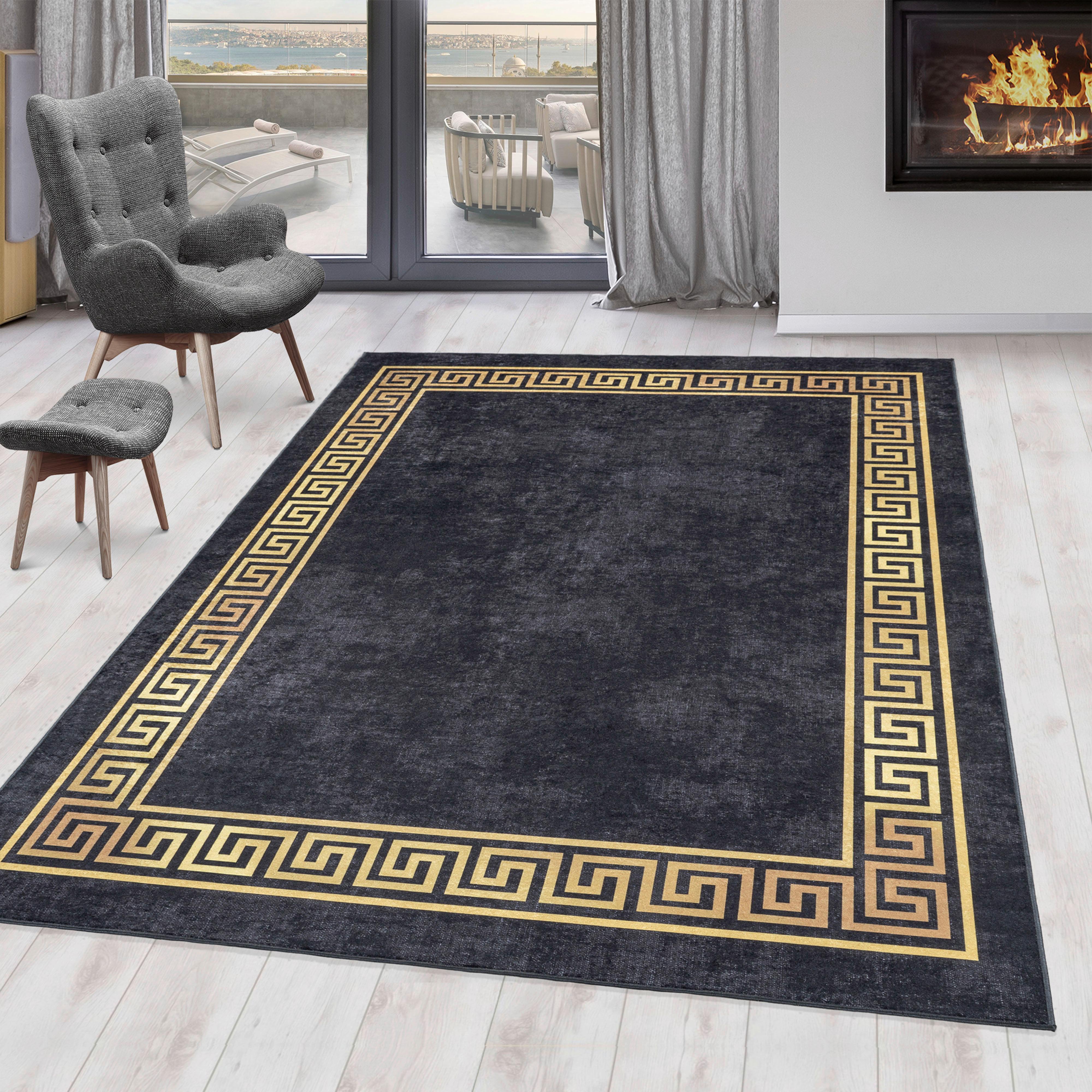 Flachwebeteppich Fiesta Schwarz ca. 140x200cm - Goldfarben/Schwarz, Design, Textil (140/200cm) - Novel